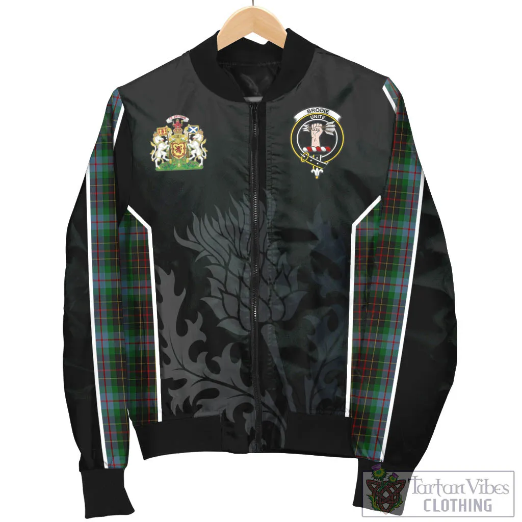 Brodie Hunting Tartan Bomber Jacket with Family Crest and Scottish Thistle Vibes Sport Style