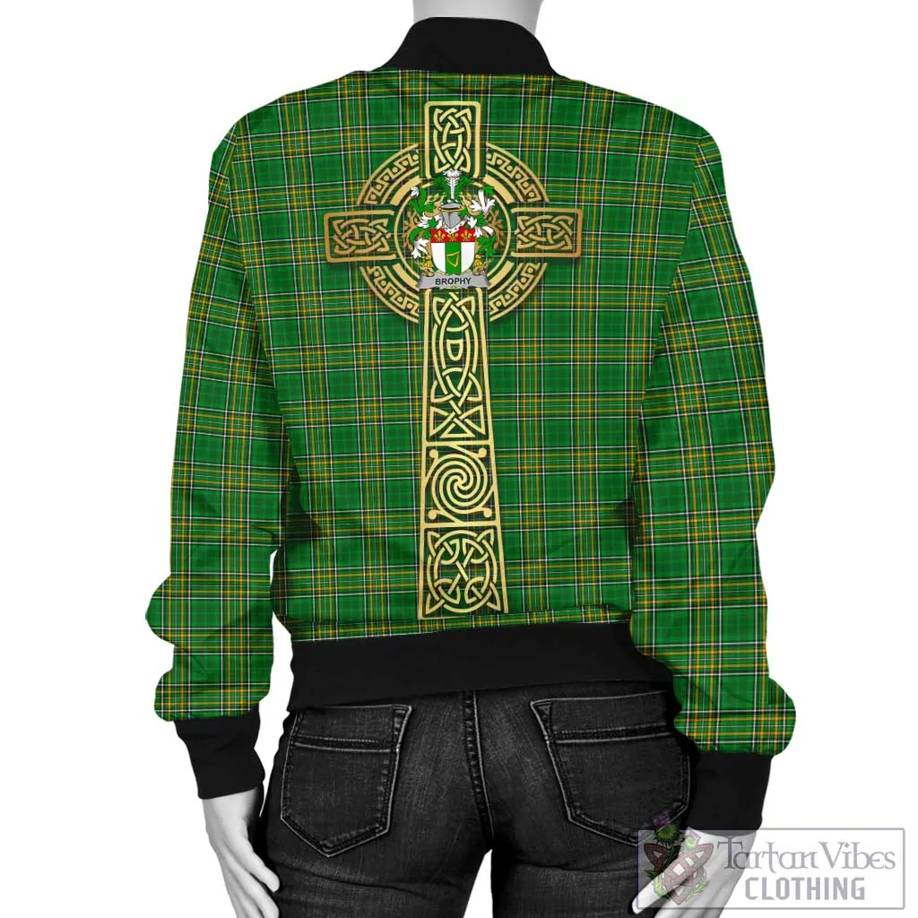 Brophy Irish Clan Tartan Bomber Jacket with Coat of Arms Celtic Tree of Life Style