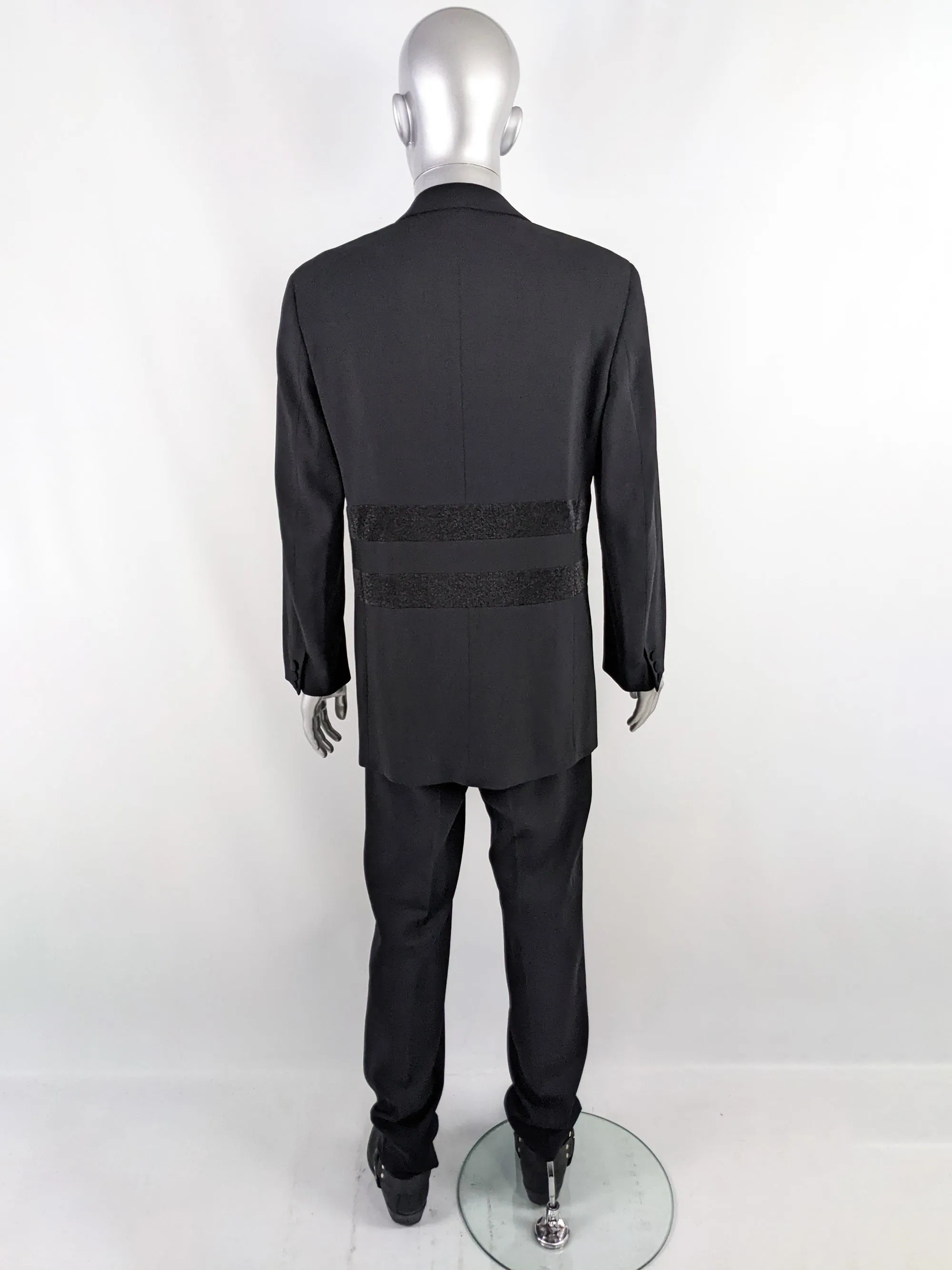 Byblos Vintage Mens Black Lurex Stripe 2pc Suit, 1980s