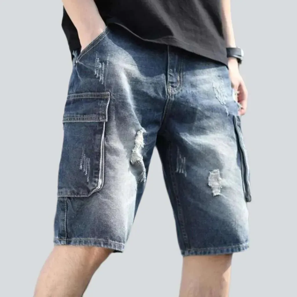 Cargo blue ripped denim shorts