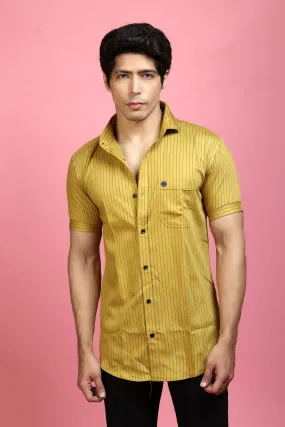 Casual Half Sleeve Shirts - Men Casual Mustard Lining Shirt