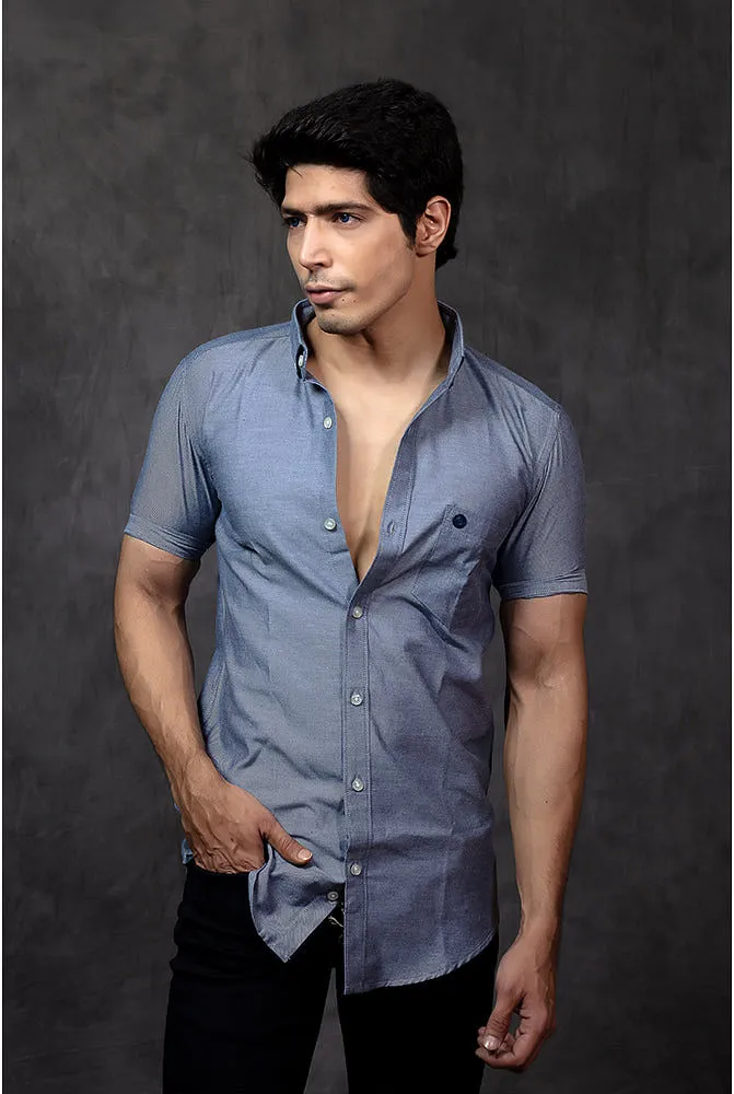 Casual Half Sleeve Shirts - Men Casual Plain Blue Shirt