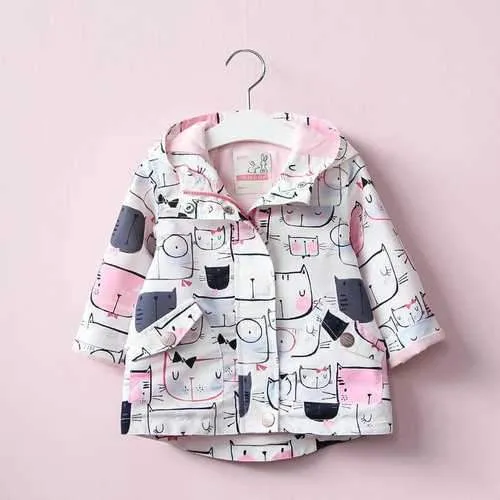 Cat Printed Girl Jacket Trench Coat