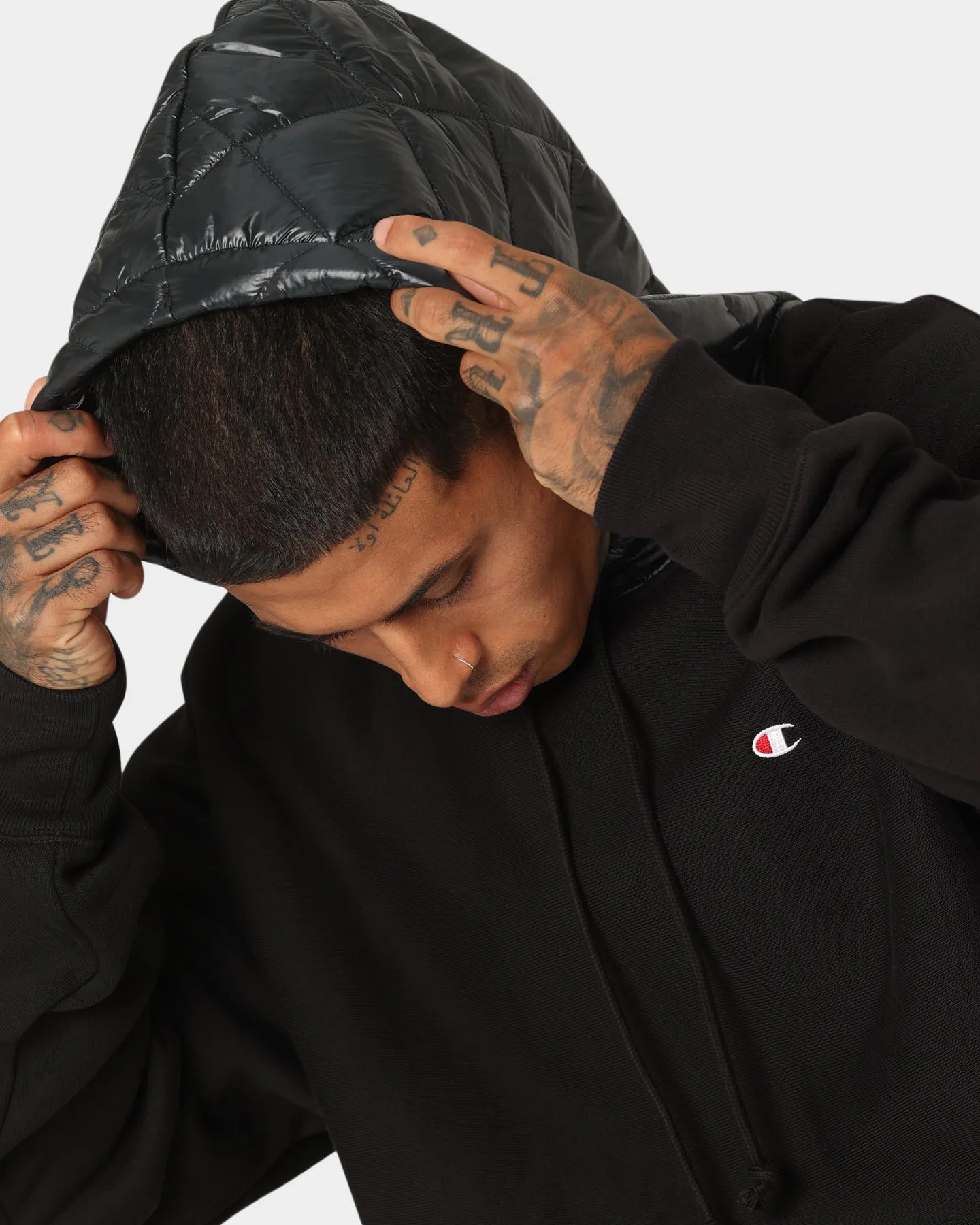 Champion Reverse Weave Puffer Hoodie Black