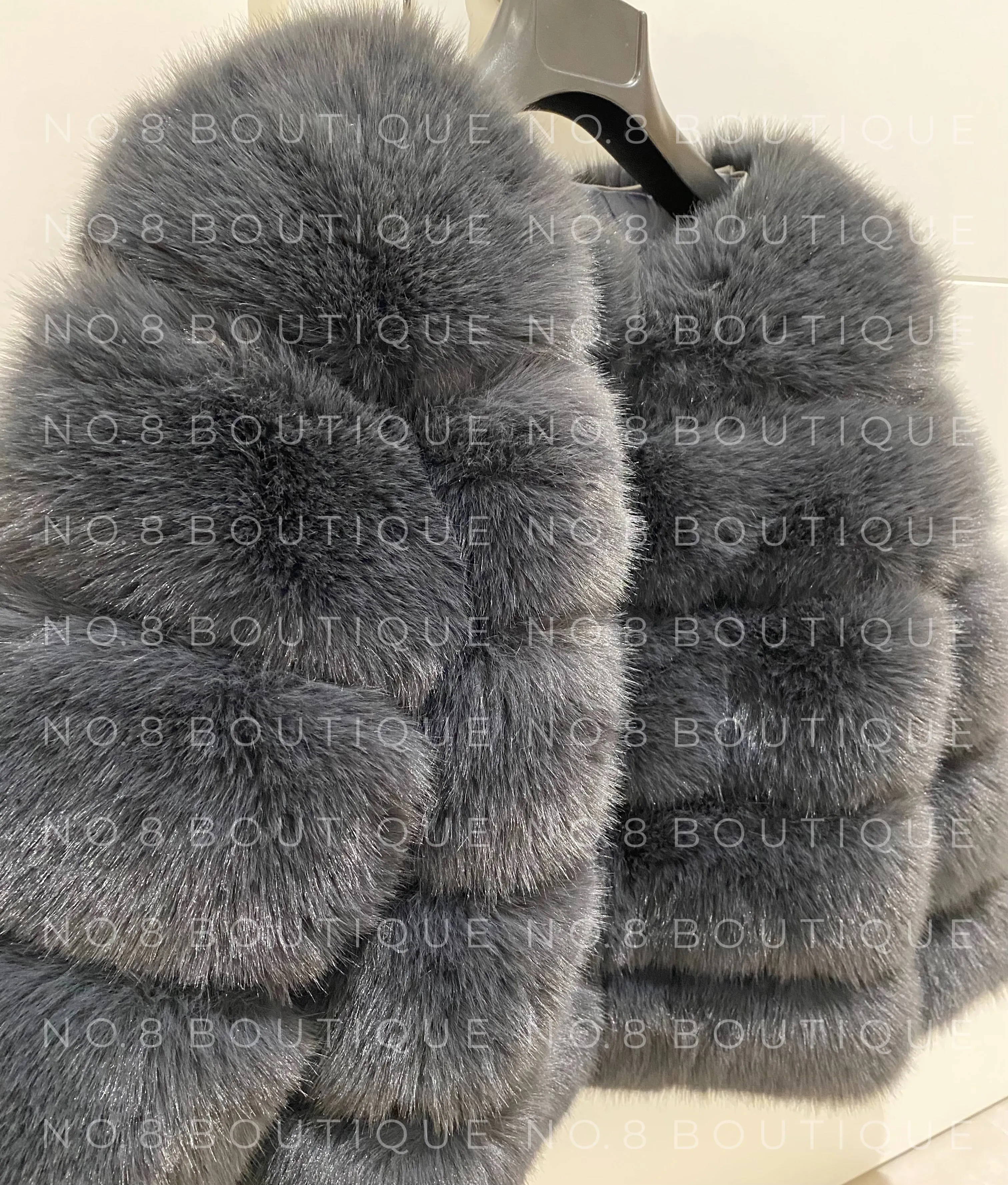 Charcoal Grey Faux Fur Jacket With 5 Rows