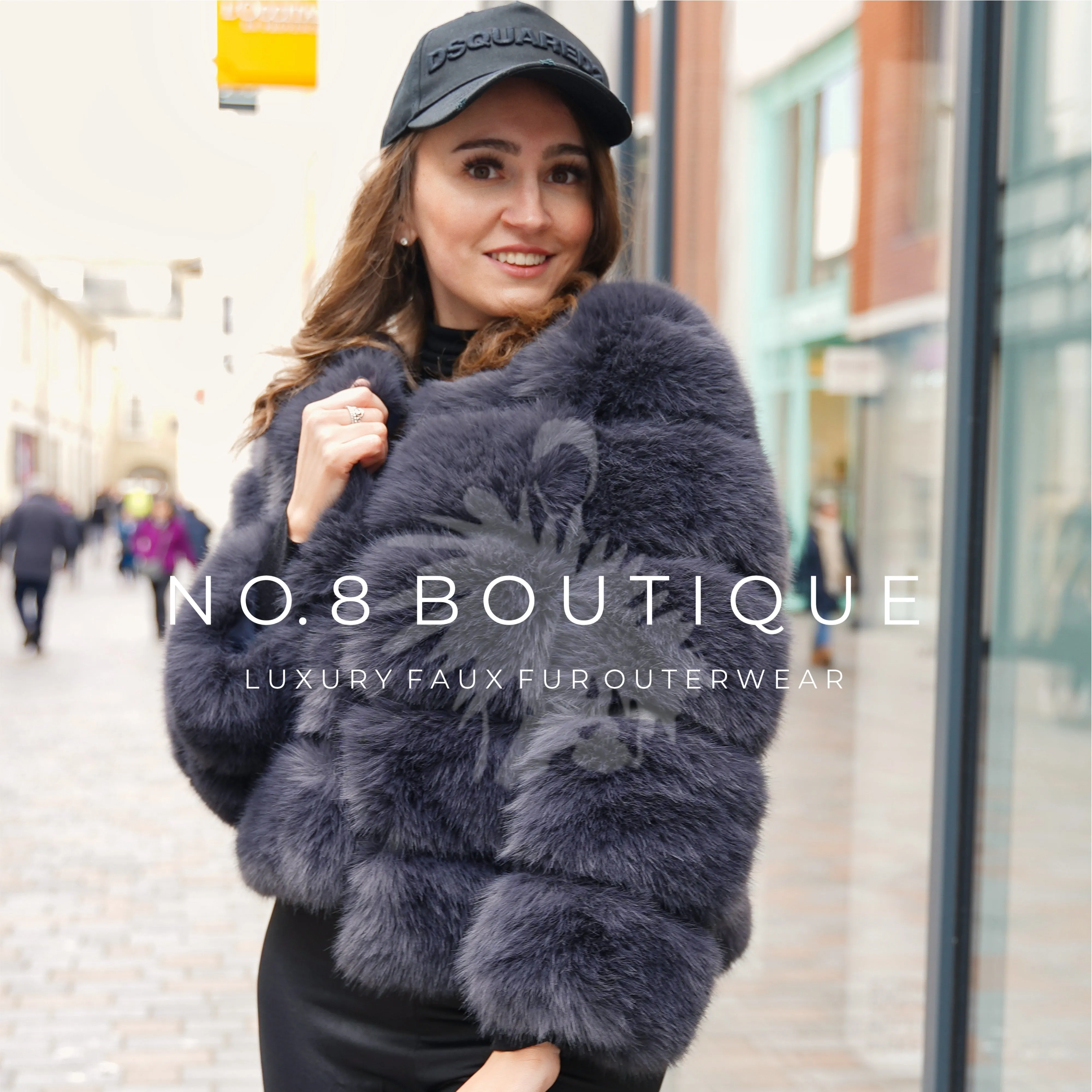 Charcoal Grey Faux Fur Jacket With 5 Rows