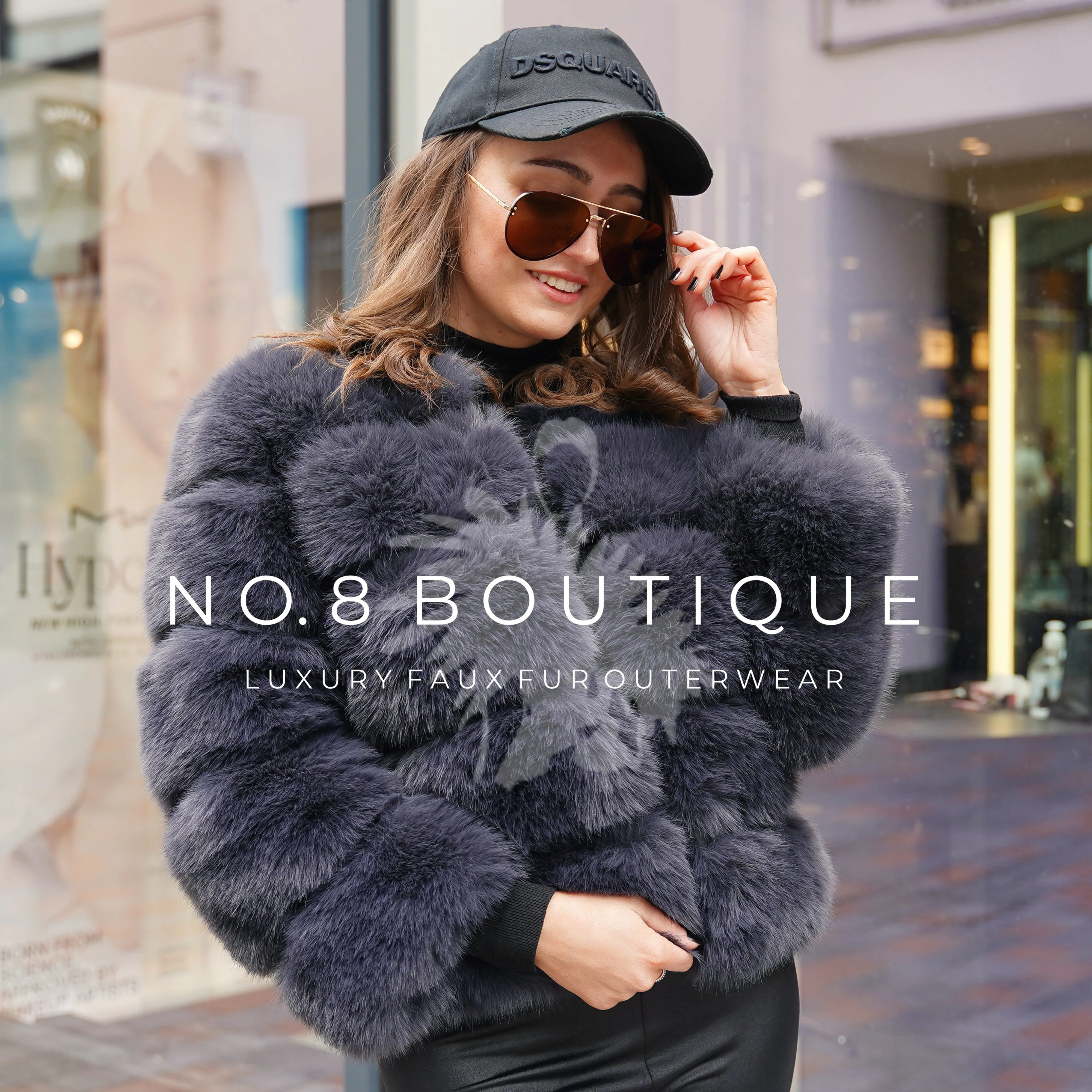 Charcoal Grey Faux Fur Jacket With 5 Rows