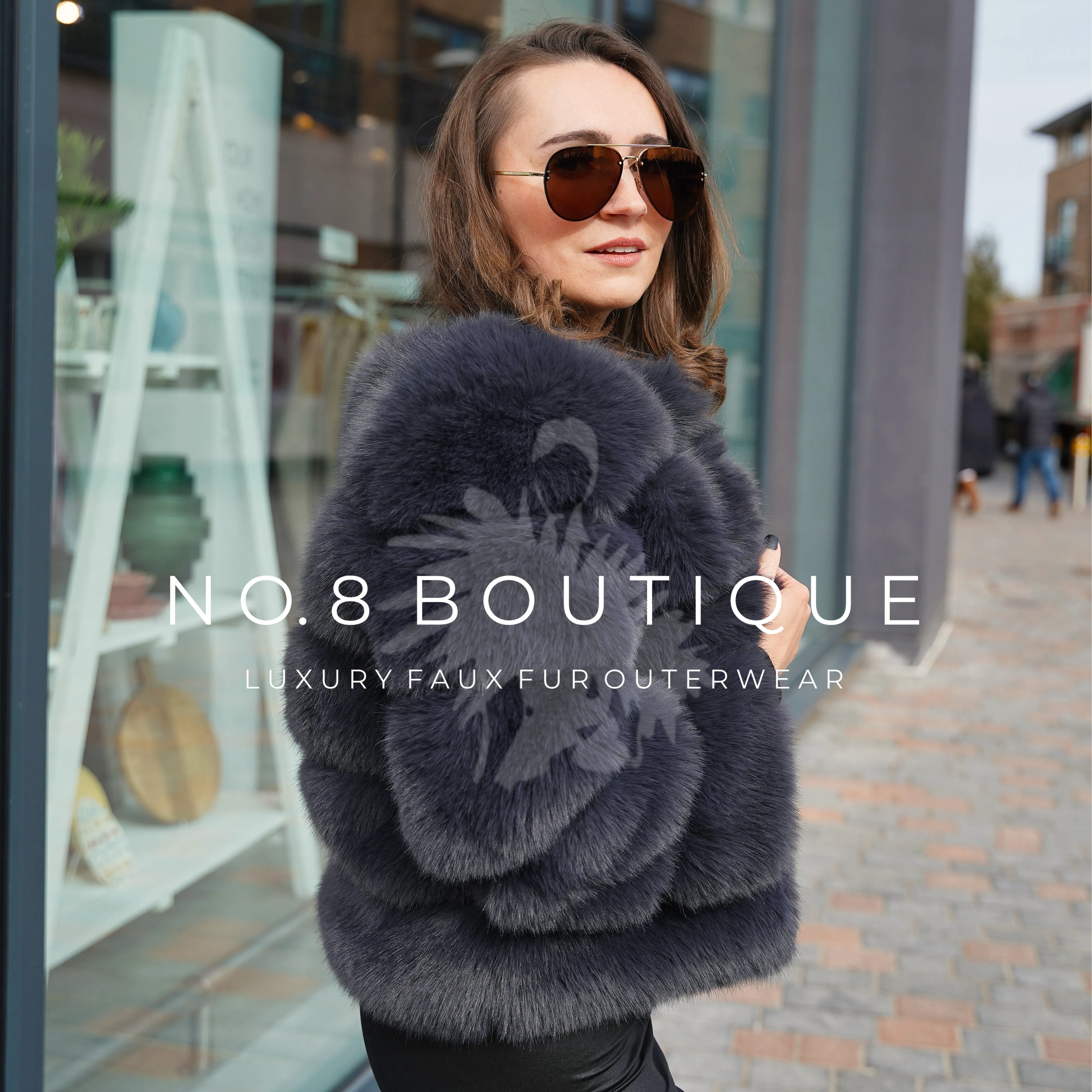 Charcoal Grey Faux Fur Jacket With 5 Rows