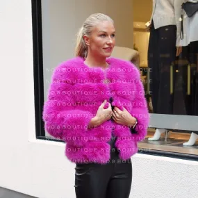 Classic 5 Row Magenta Pink Faux Fur Jacket