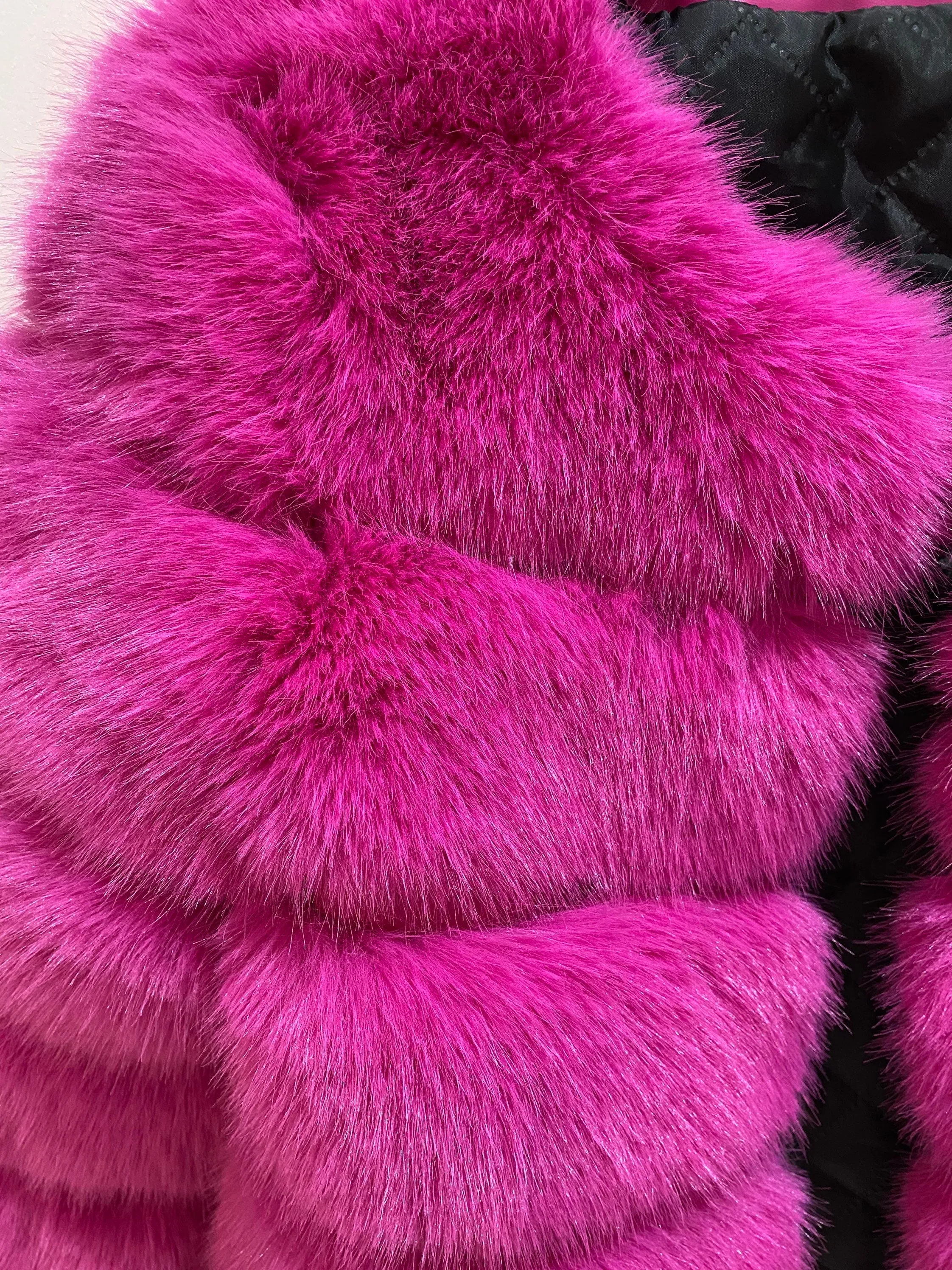 Classic 5 Row Magenta Pink Faux Fur Jacket