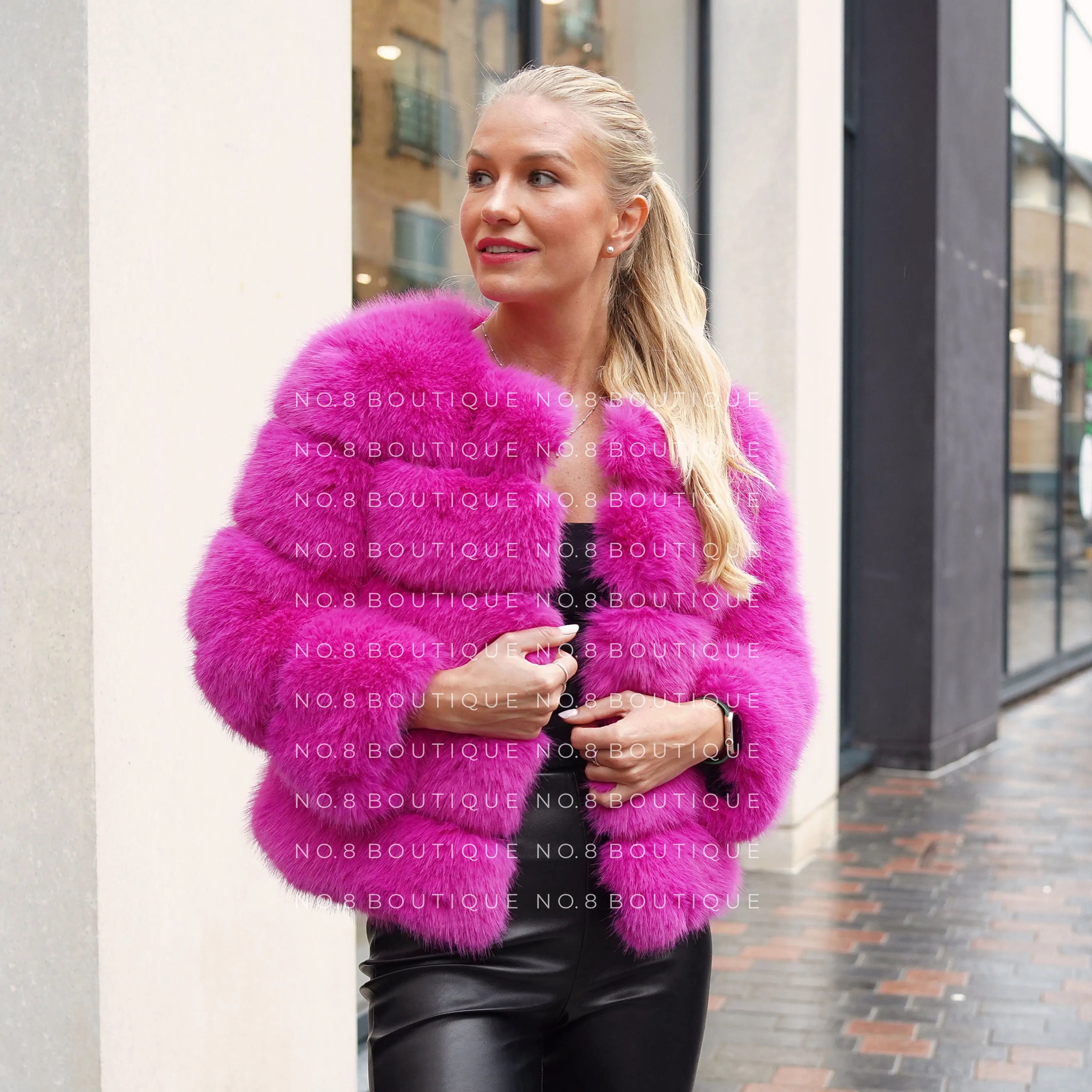 Classic 5 Row Magenta Pink Faux Fur Jacket