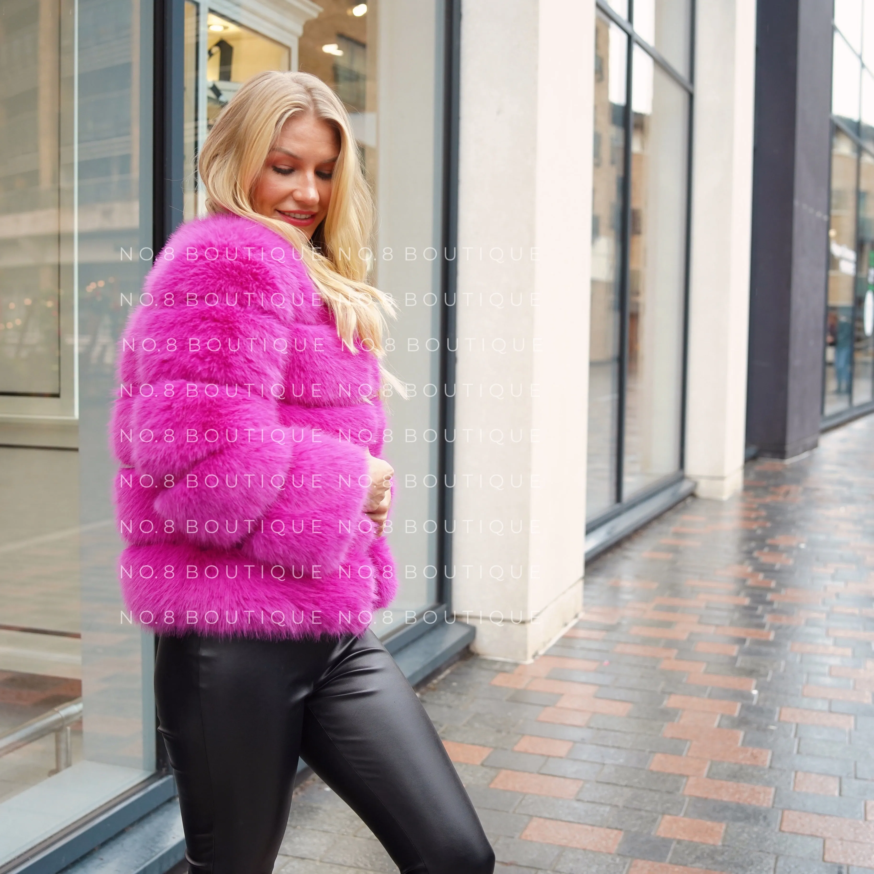 Classic 5 Row Magenta Pink Faux Fur Jacket