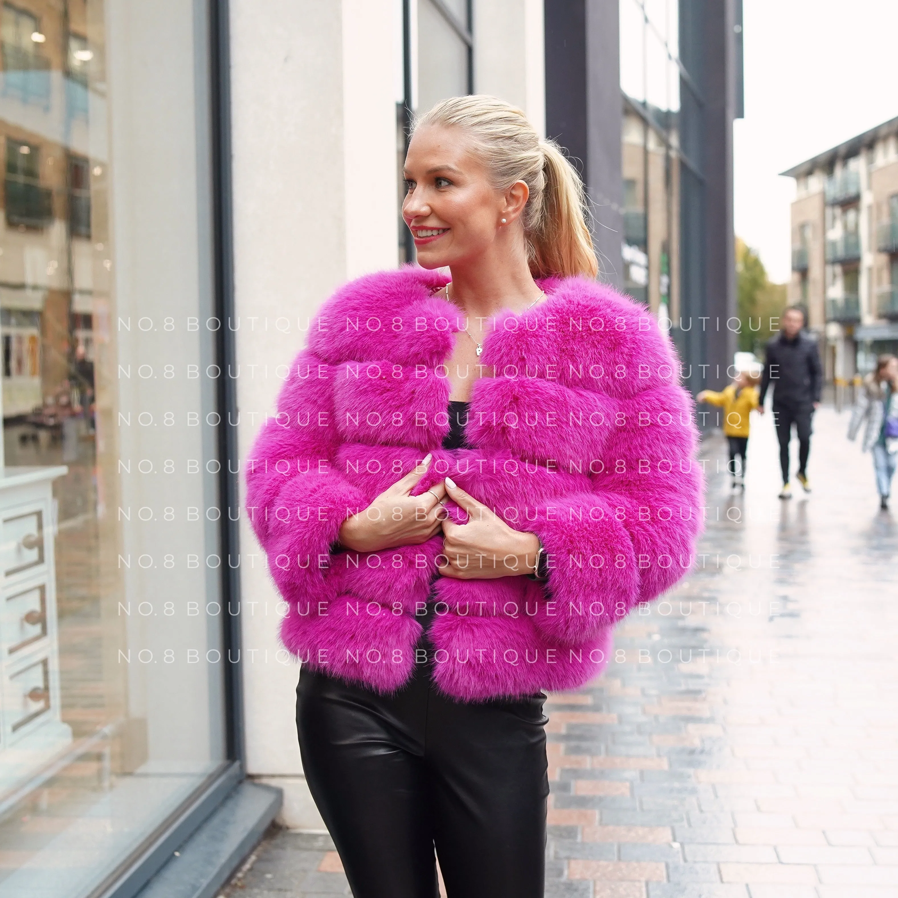 Classic 5 Row Magenta Pink Faux Fur Jacket