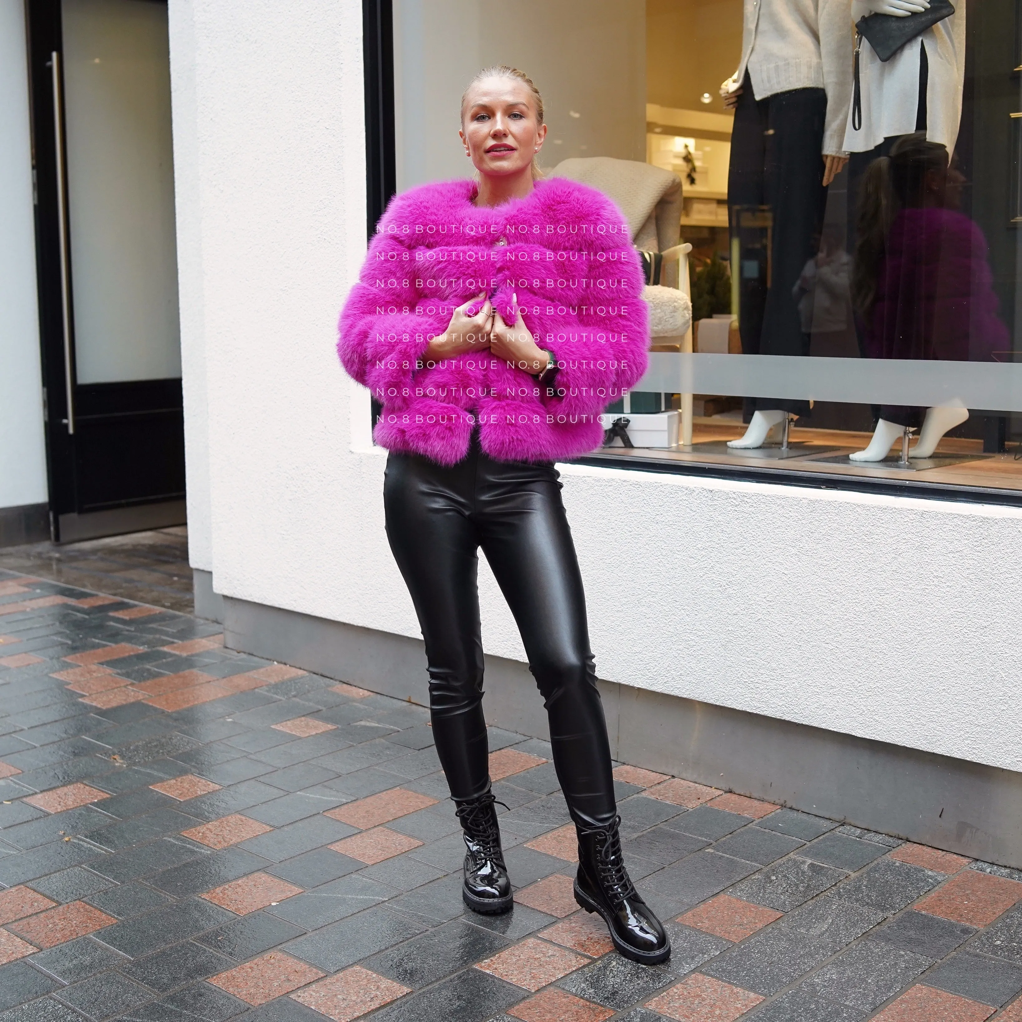 Classic 5 Row Magenta Pink Faux Fur Jacket