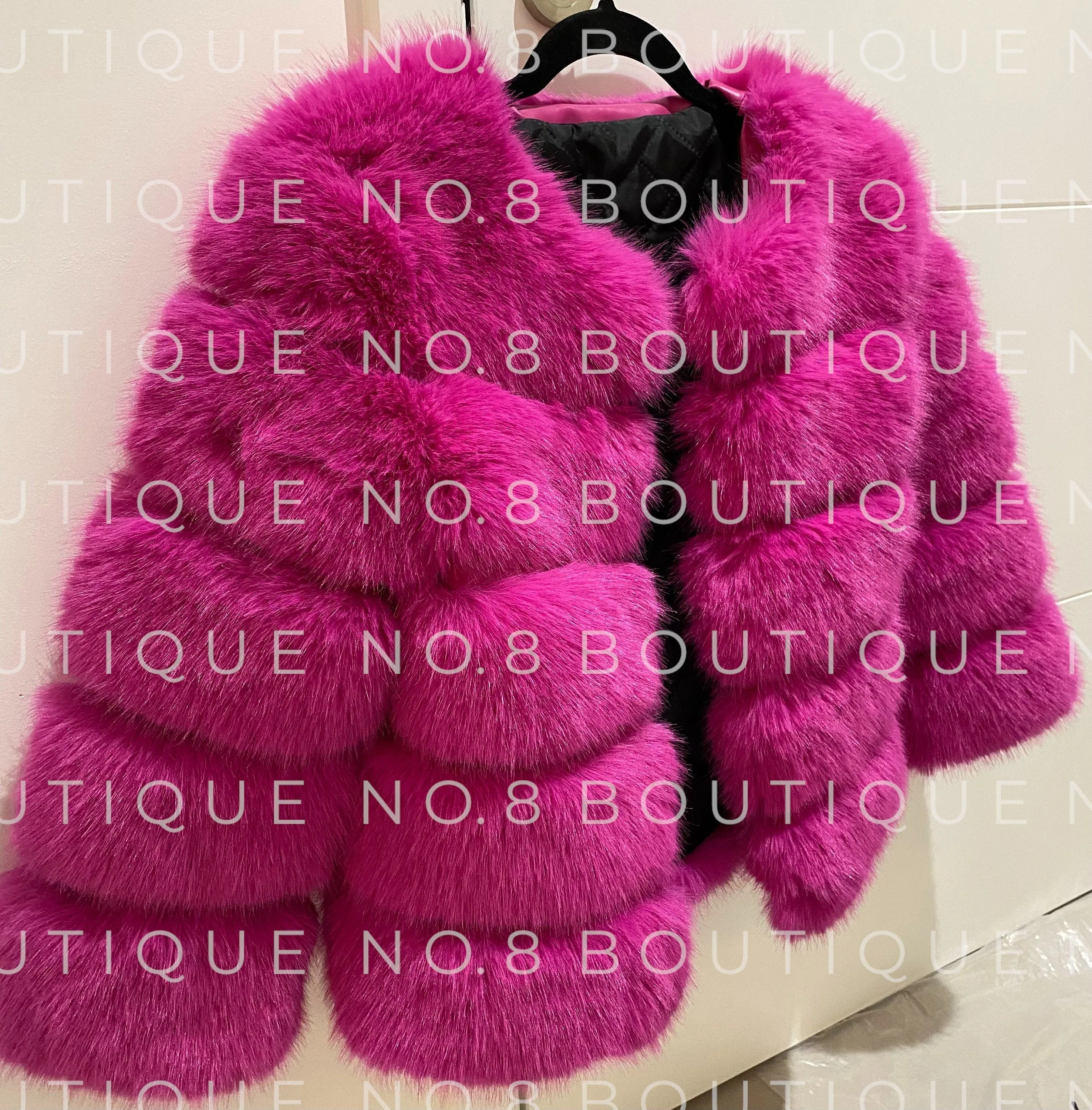 Classic 5 Row Magenta Pink Faux Fur Jacket