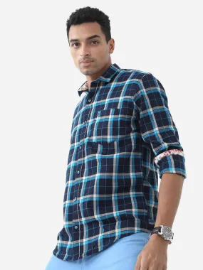 Classic Navy Checks Digital Printed Full Shirt