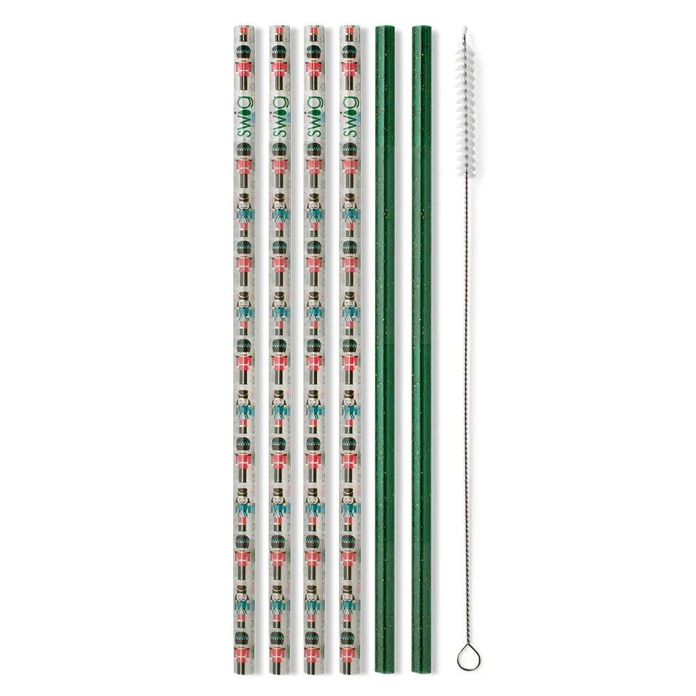 Classic Nutcracker   Green Glitter Reusable Straw Set