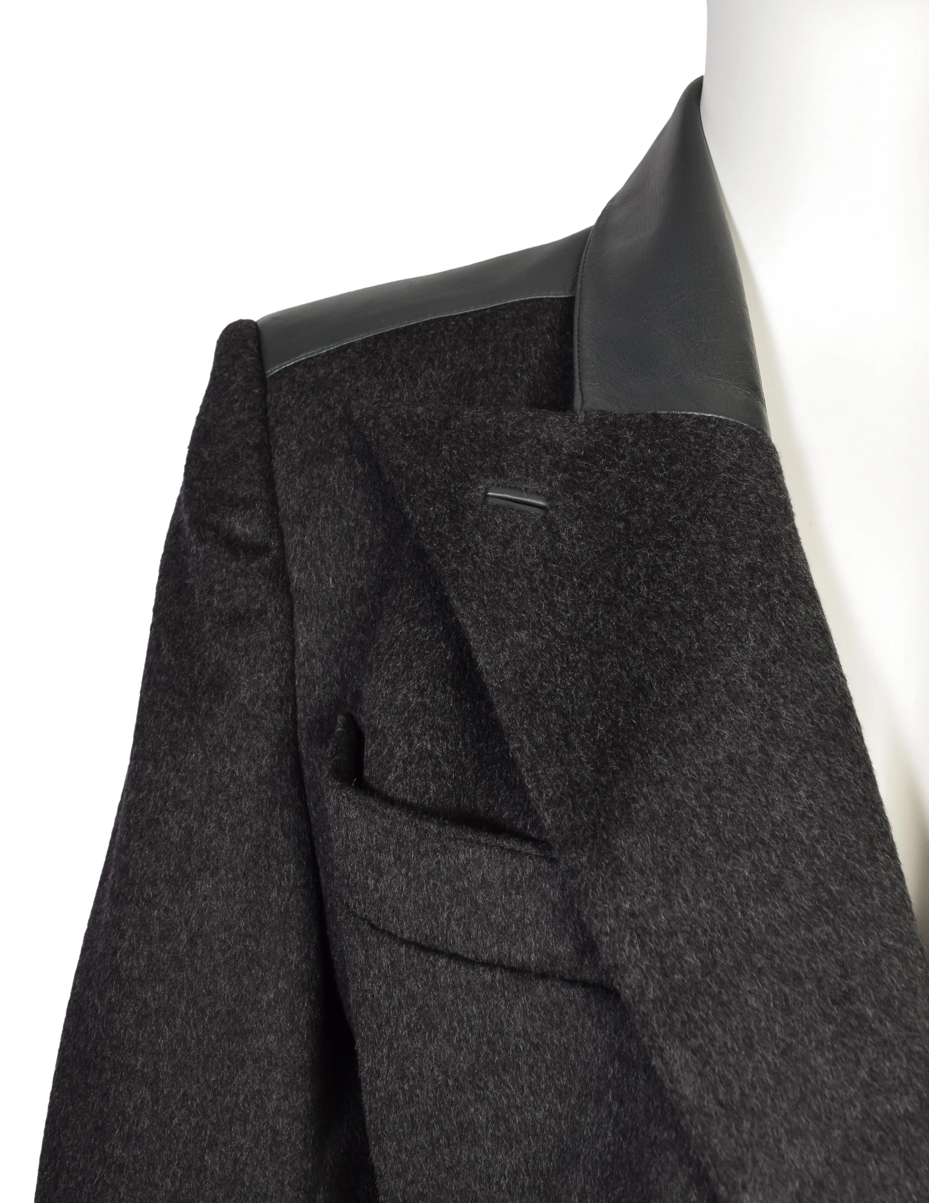 Claude Montana Vintage Dark Grey Wool Leather Buckle Coat