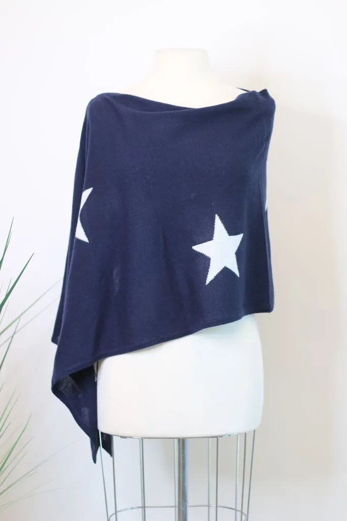 Claudia Nichole by Alashan 100% Cashmere Star Intarsia Topper Poncho LS0373