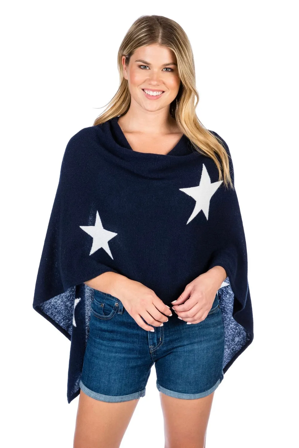 Claudia Nichole by Alashan 100% Cashmere Star Intarsia Topper Poncho LS0373