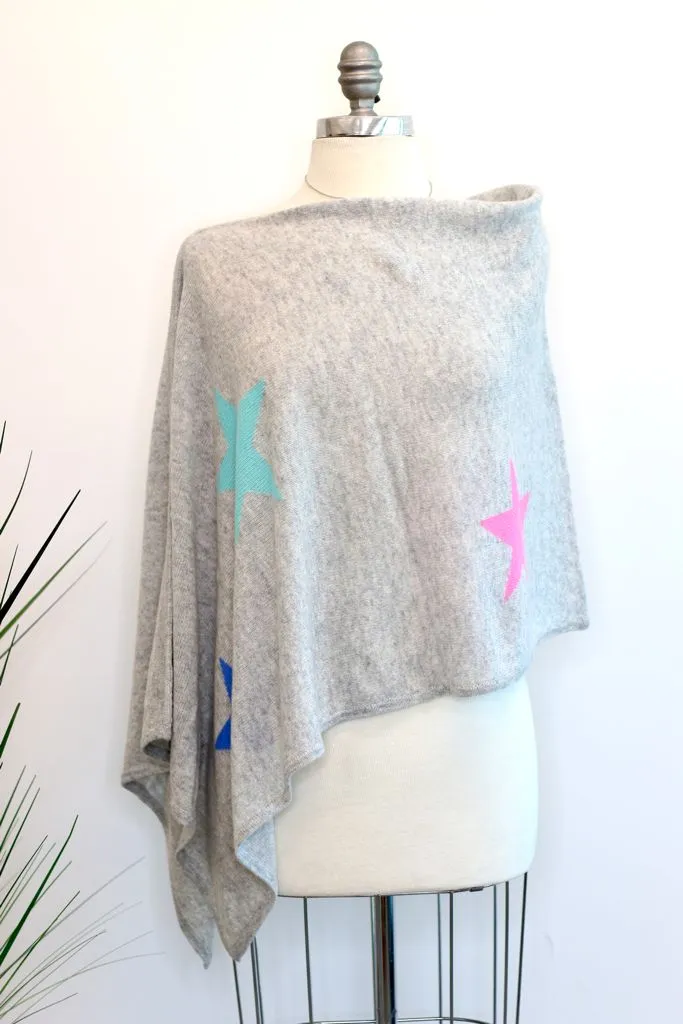 Claudia Nichole by Alashan 100% Cashmere Star Intarsia Topper Poncho LS0373