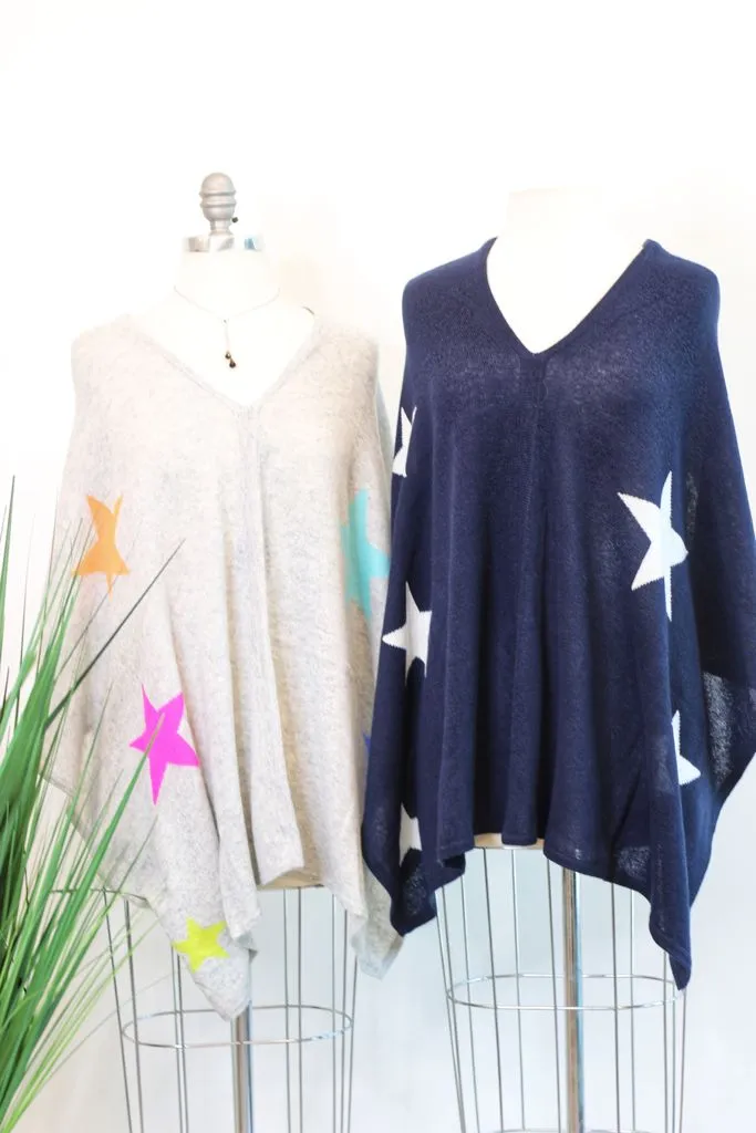 Claudia Nichole by Alashan 100% Cashmere Star Intarsia Topper Poncho LS0373