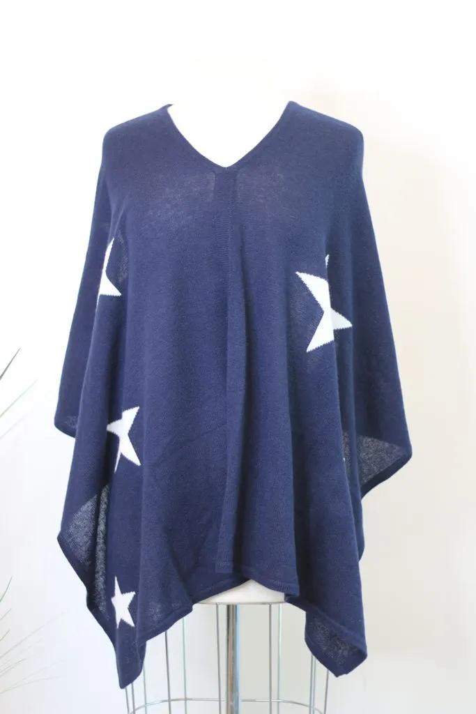 Claudia Nichole by Alashan 100% Cashmere Star Intarsia Topper Poncho LS0373