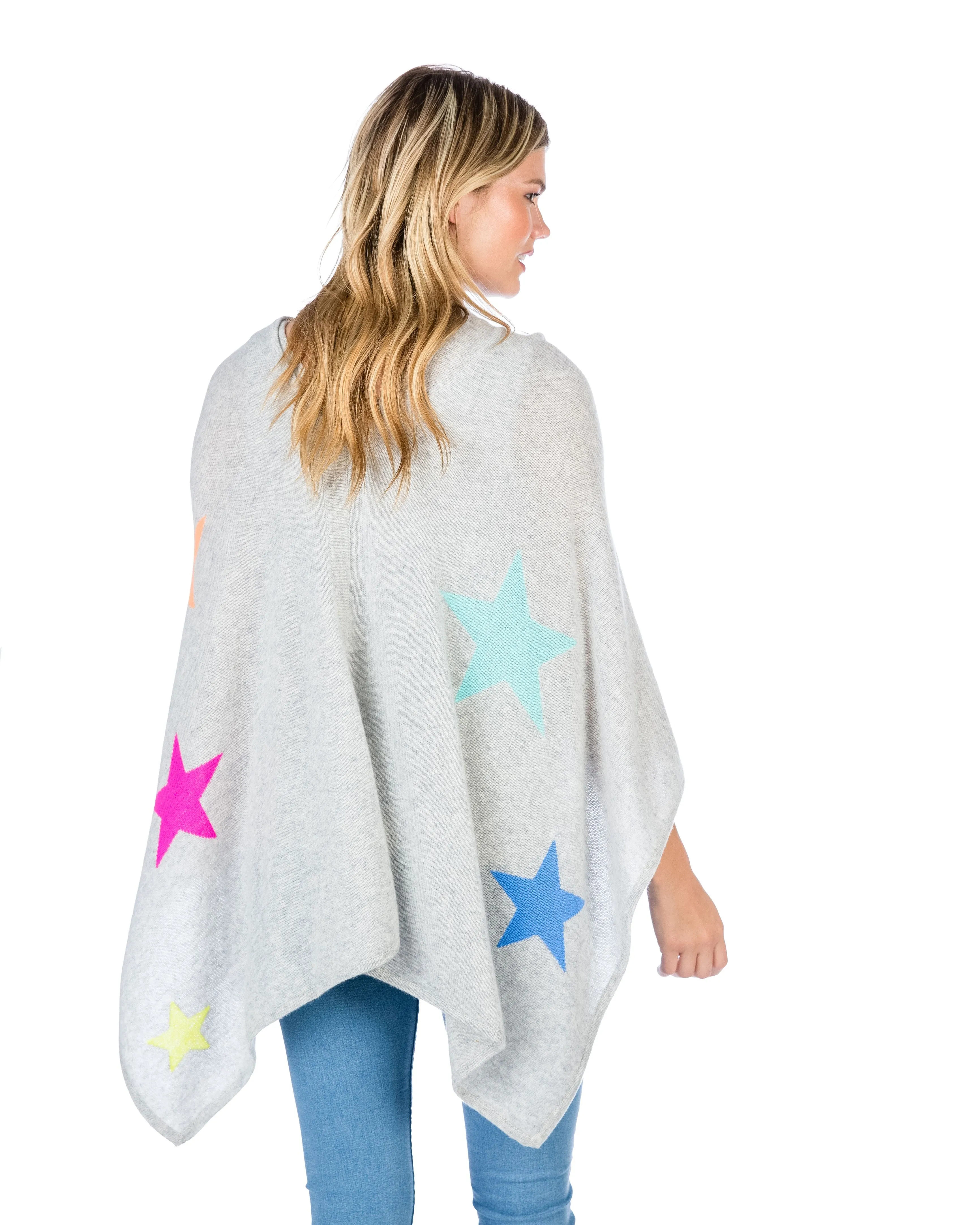 Claudia Nichole by Alashan 100% Cashmere Star Intarsia Topper Poncho LS0373