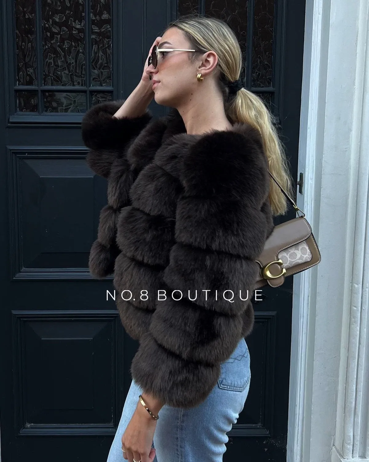 Coffee Brown Faux Fur Jacket With 5 Rows