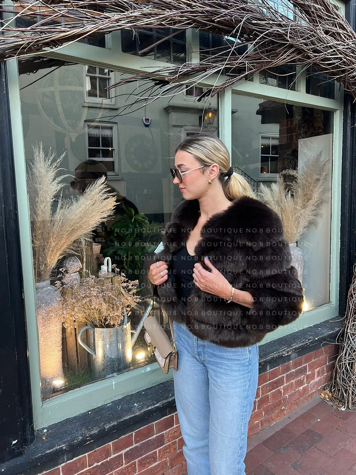 Coffee Brown Faux Fur Jacket With 5 Rows