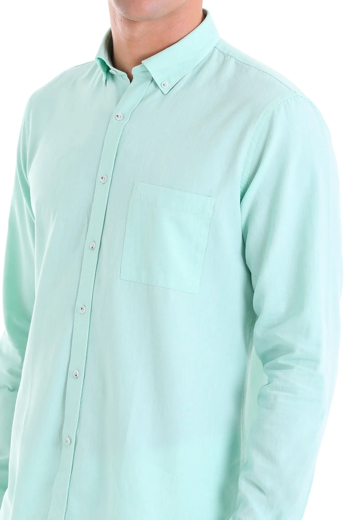 Comfort Fit Button-Down Collar Green Water Casual Shirt