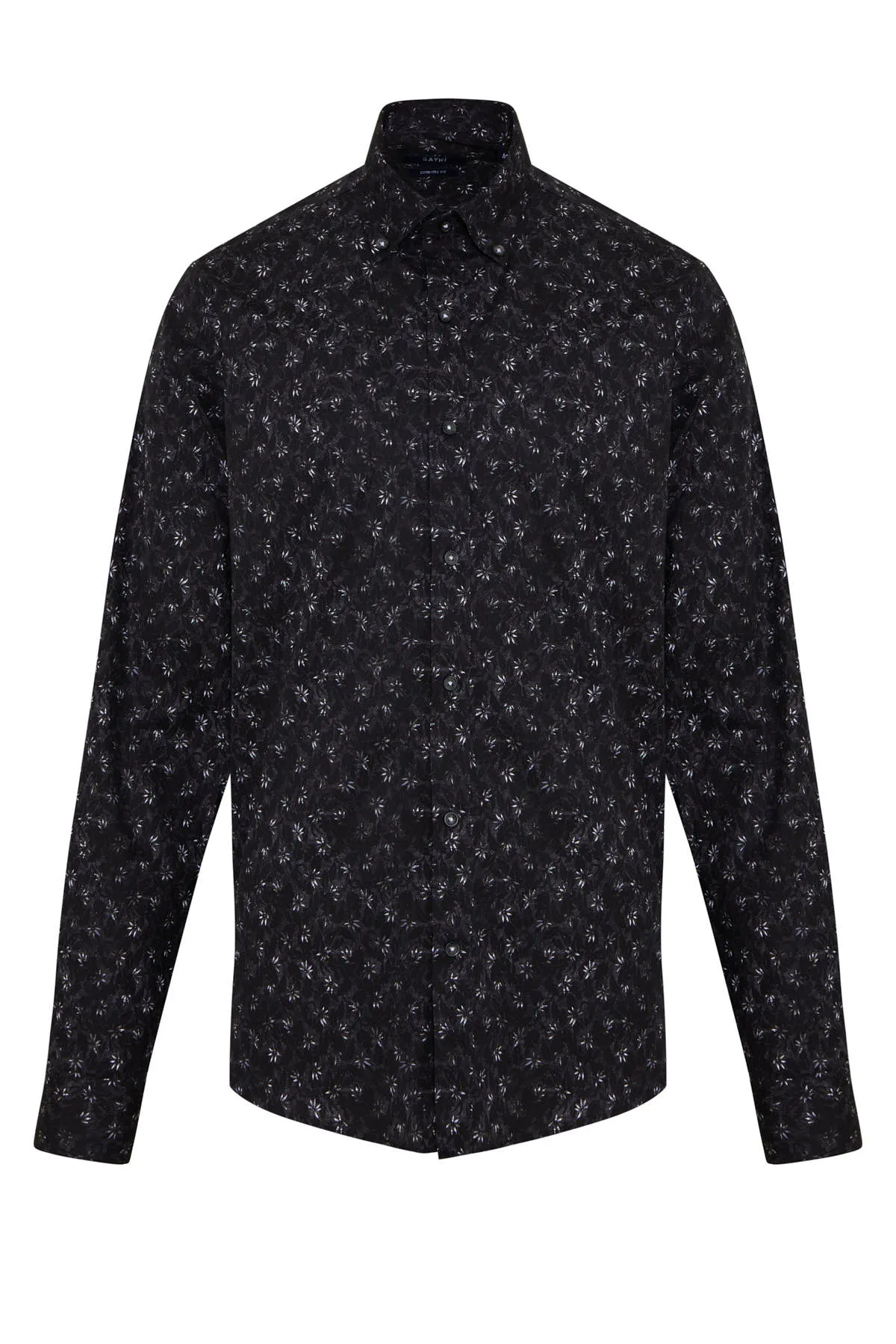 Comfort Fit Floral Printed Cotton Black Casual Shirt