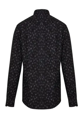 Comfort Fit Floral Printed Cotton Black Casual Shirt