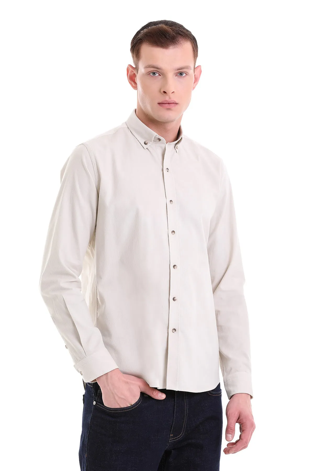 Comfort Fit Long Sleeve Cotton Stone Casual Shirt