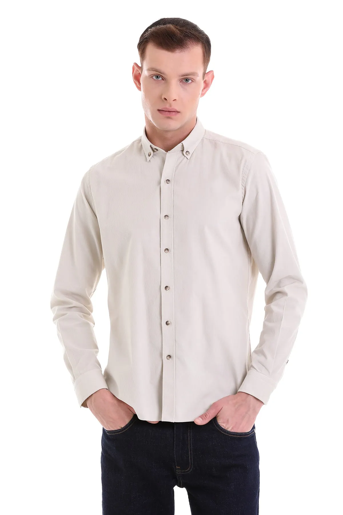 Comfort Fit Long Sleeve Cotton Stone Casual Shirt