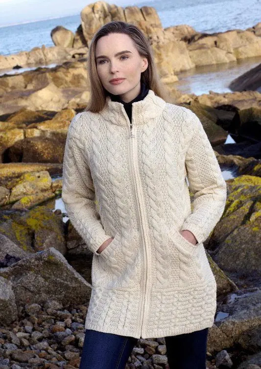 Cork Long Zip Aran Coat | Natural