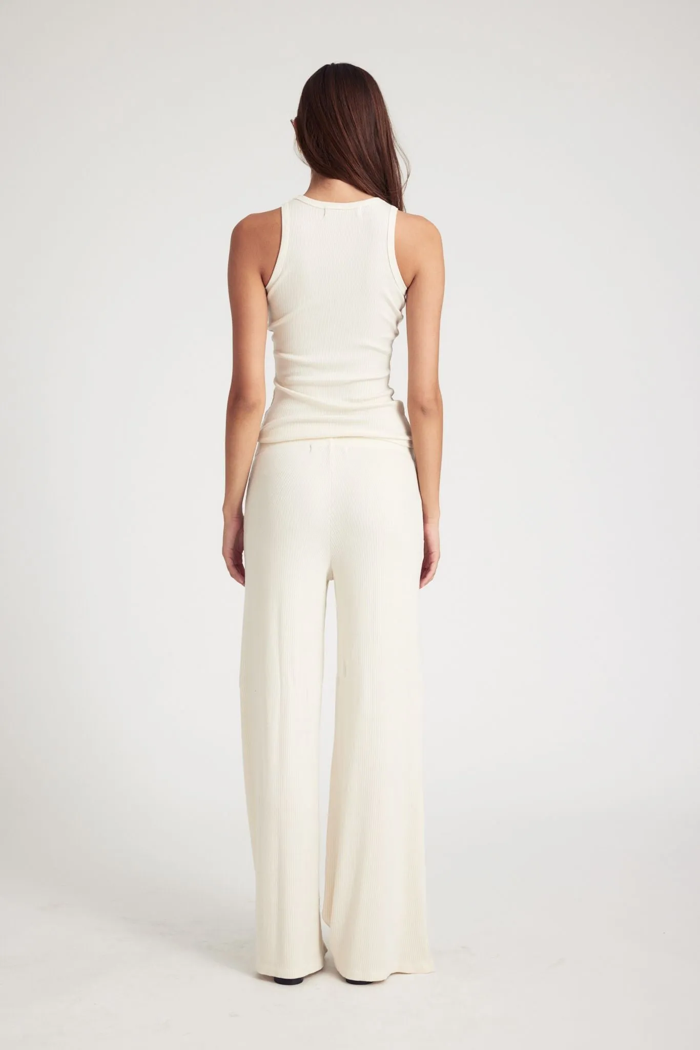 Creme Rib Wide Leg Pants