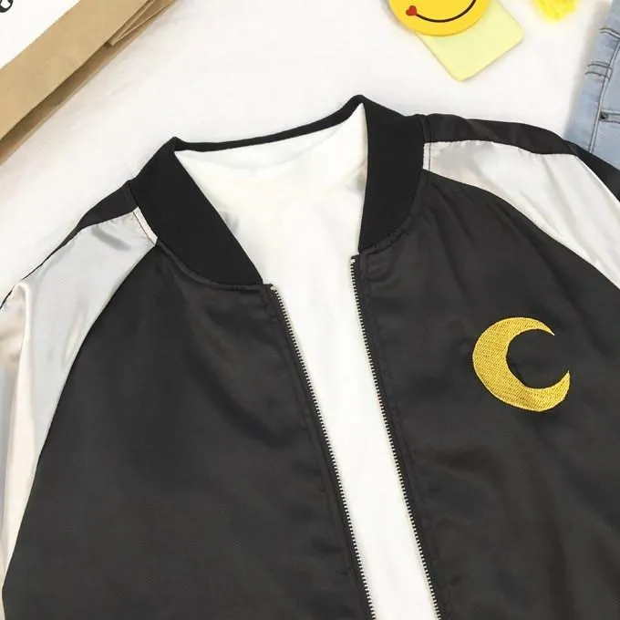 Cutie Girl Moon Embroidery Bomber Jacket