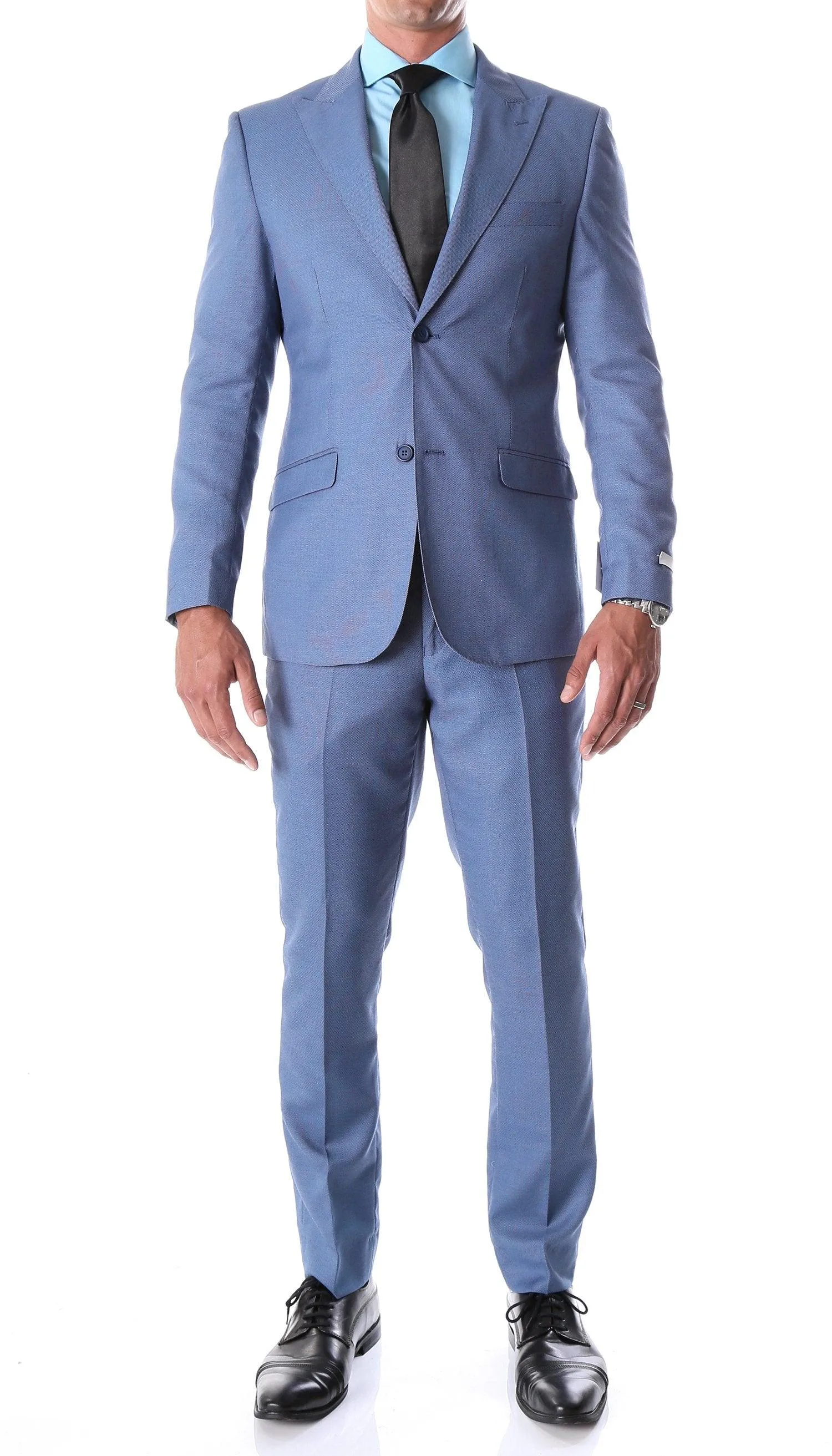 Detroit Blue Birdseye Peak Lapel 2 Piece  Slim Fit Suit