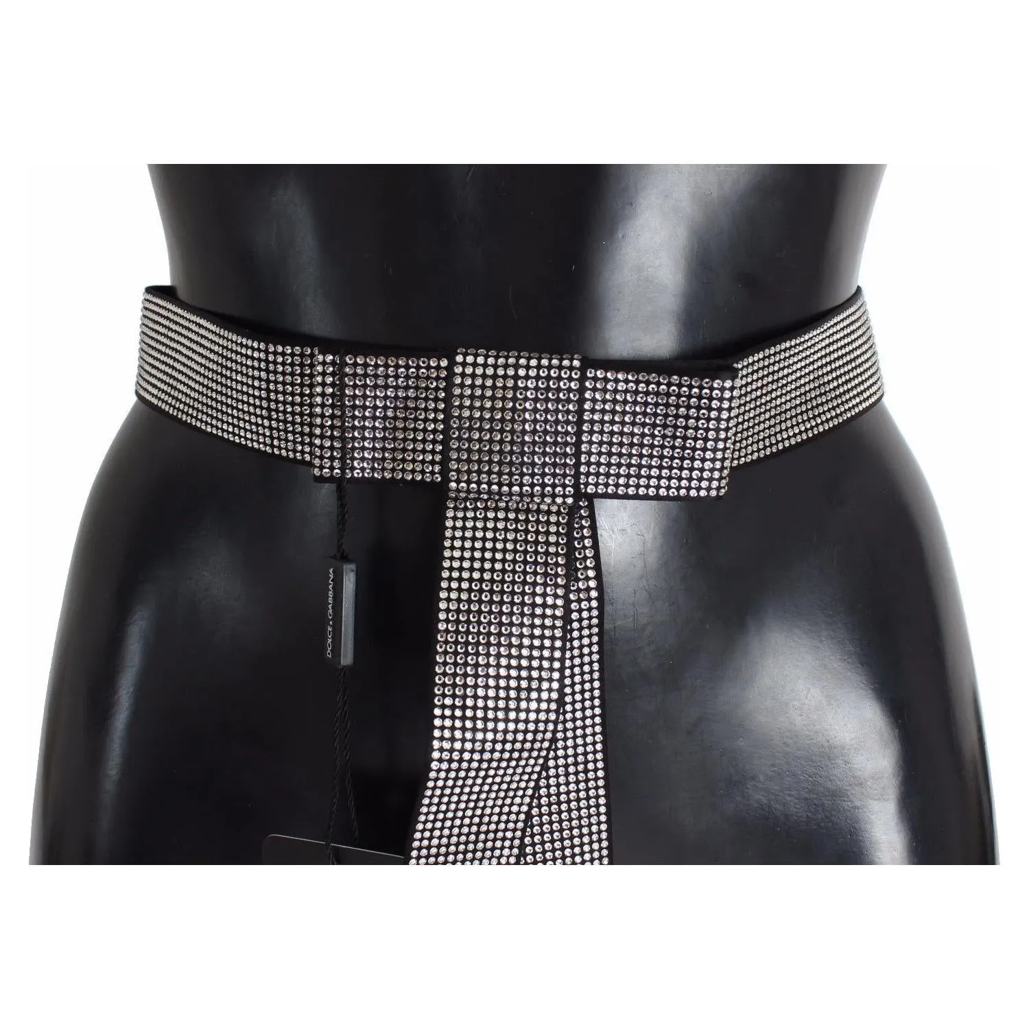 Dolce & Gabbana Black Silk Crystal Bow Waist Belt Elegance