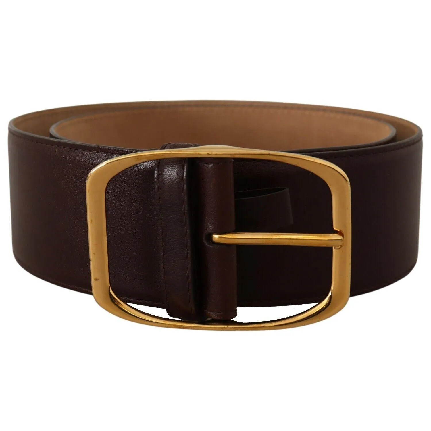 Dolce & Gabbana Elegant Dark Brown Leather Belt with Gold Buckle