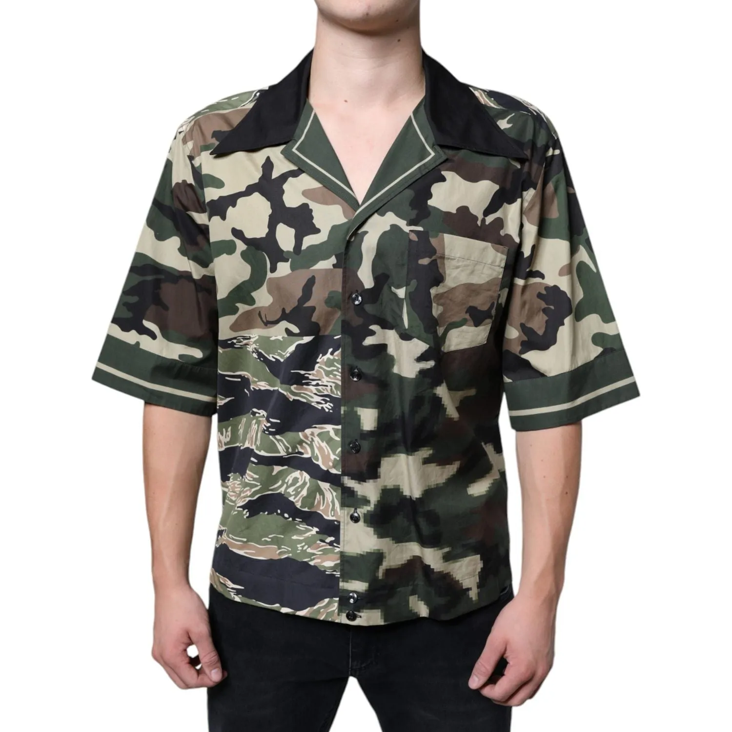 Dolce & Gabbana Multicolor Camouflage Button Down Men Casual Shirt