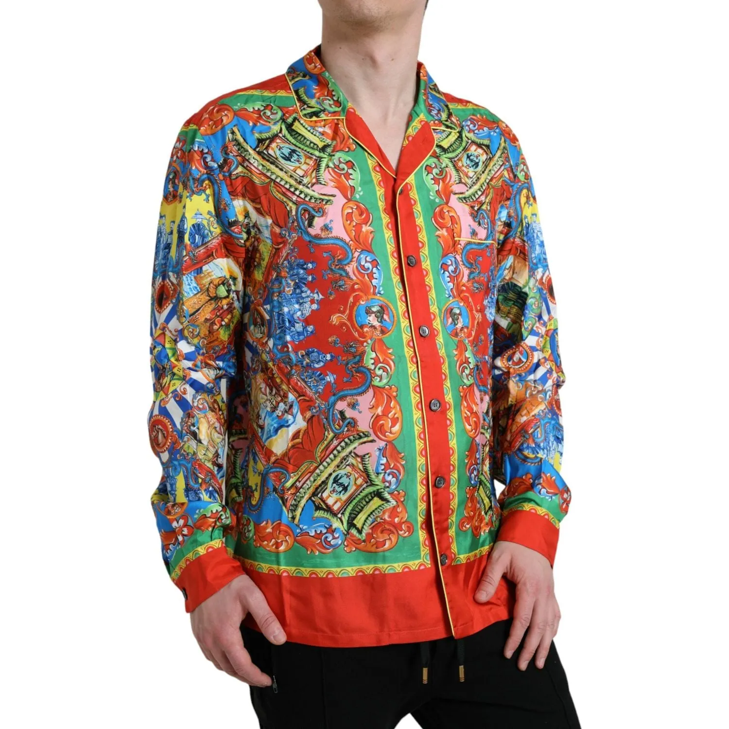 Dolce & Gabbana Multicolor Patterned Button Down Casual Shirt