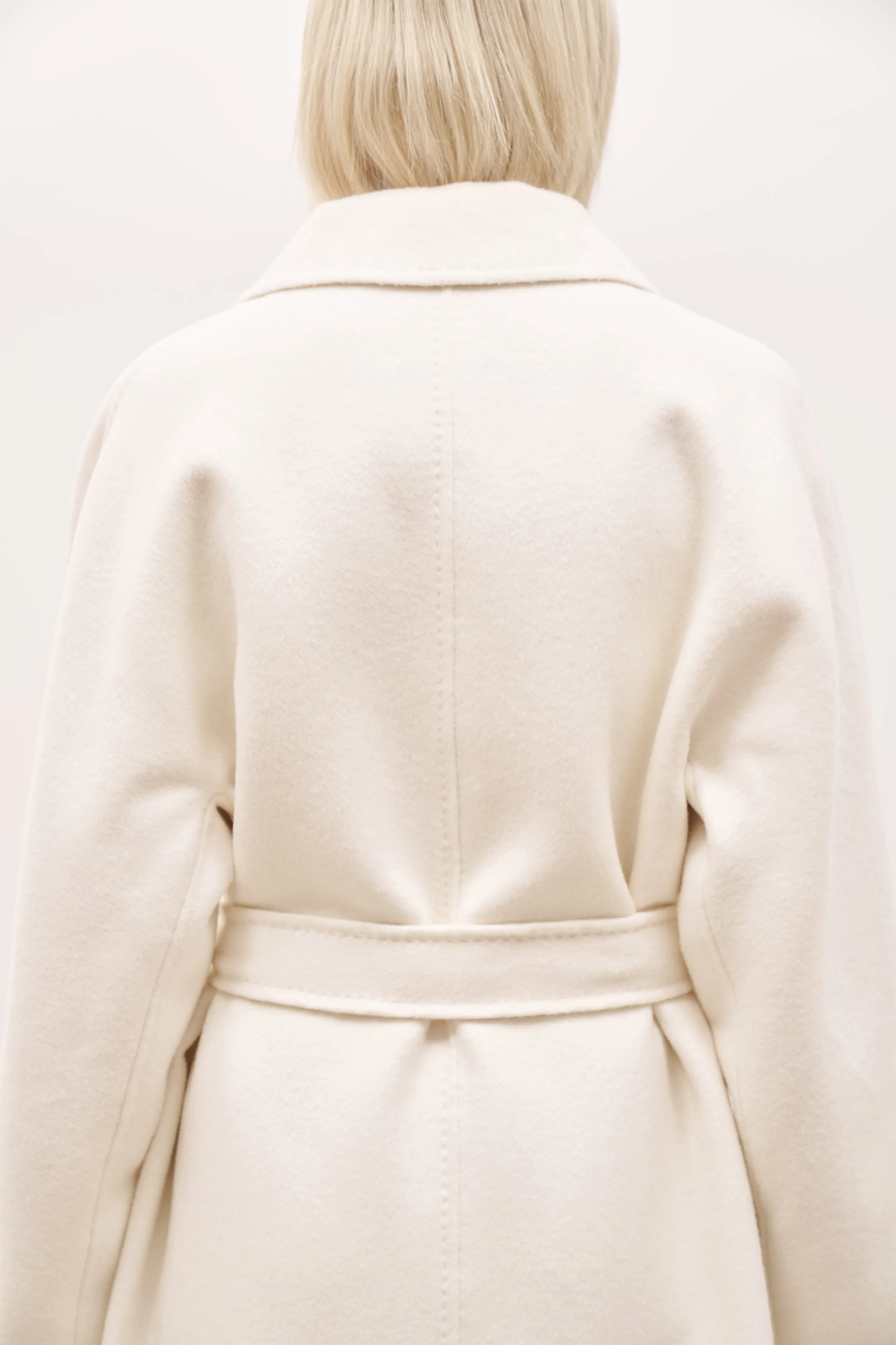 Double Faced Wool Coat With Belt - Cream