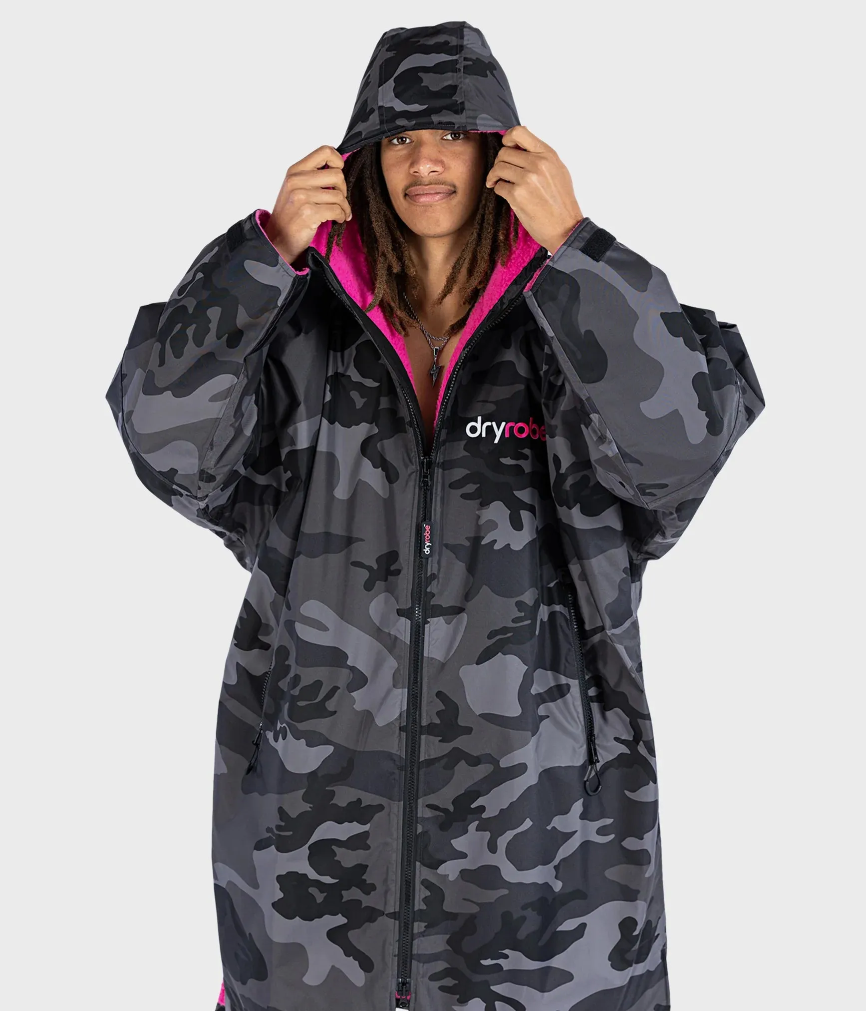 Dryrobe Long Sleeve Changing Robe - Black Camo/ Pink