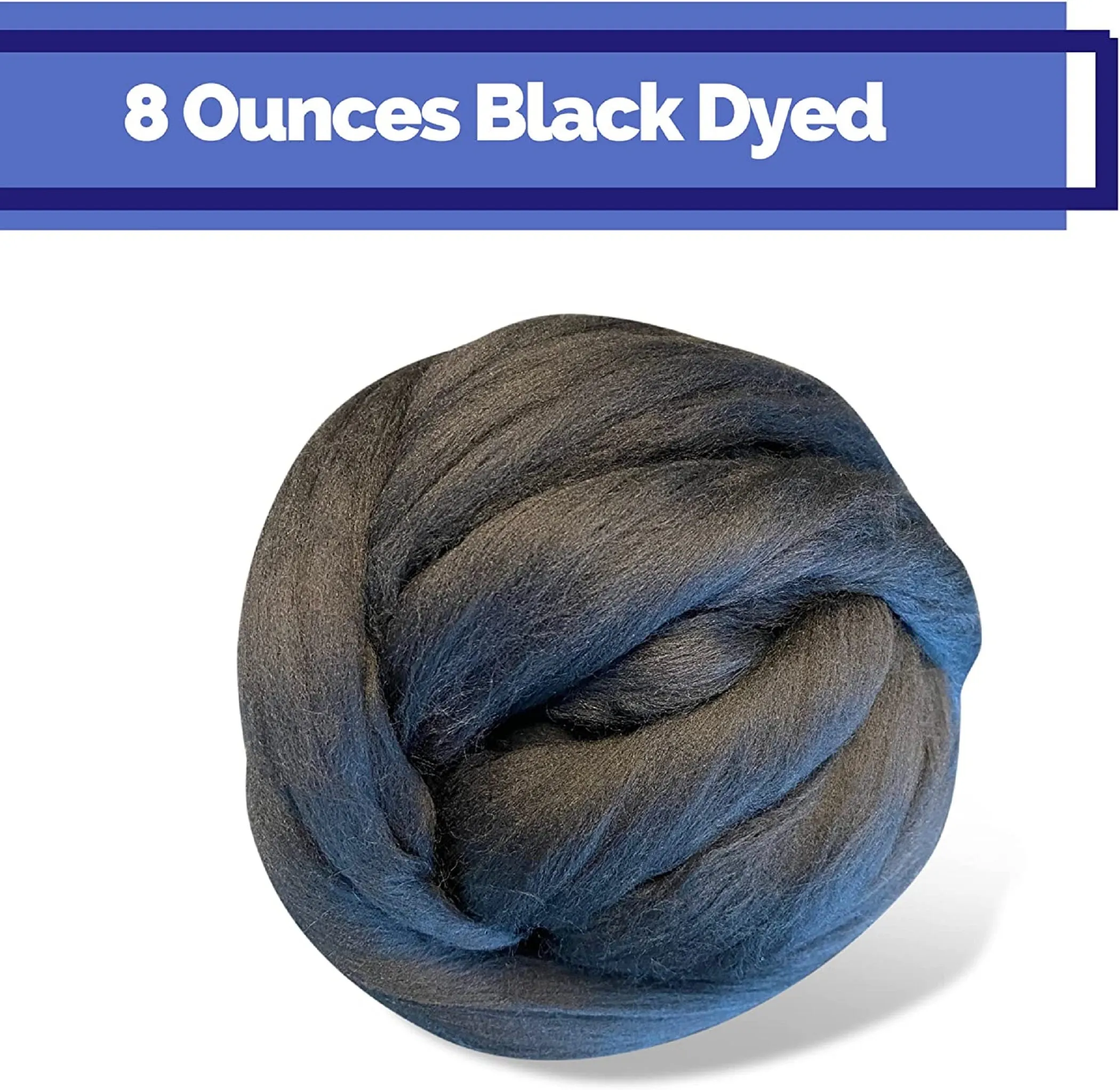 Dyed (Raven) Black Merino Wool Roving Top - Premium 21 Micron Roving Wool Top