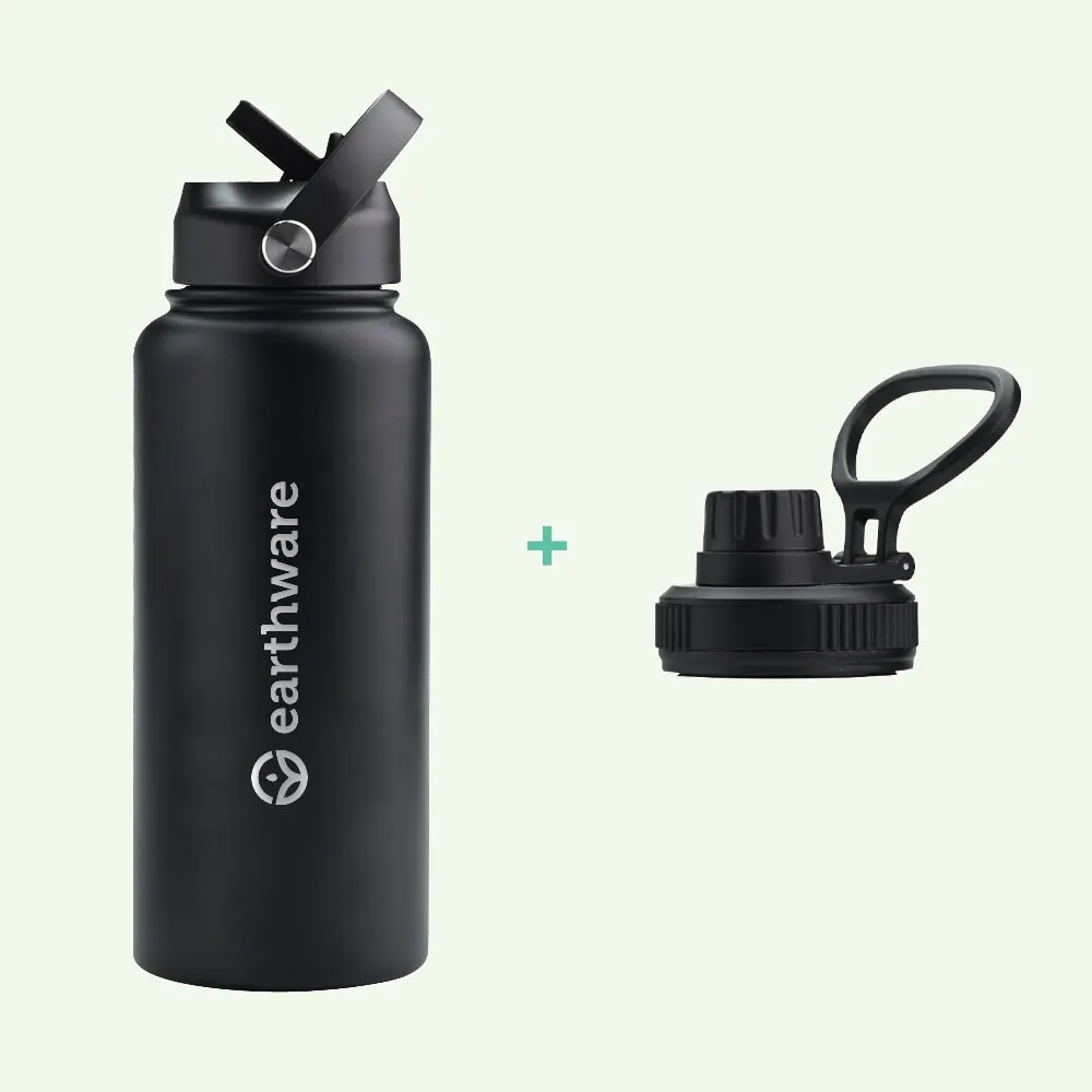 Earthware Earth Bottle Premium Insulated Water Bottle with 2 x Caps (1L)