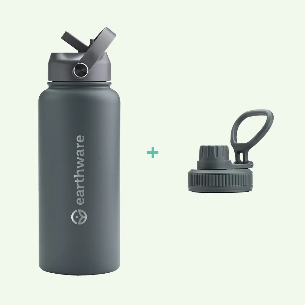 Earthware Earth Bottle Premium Insulated Water Bottle with 2 x Caps (1L)