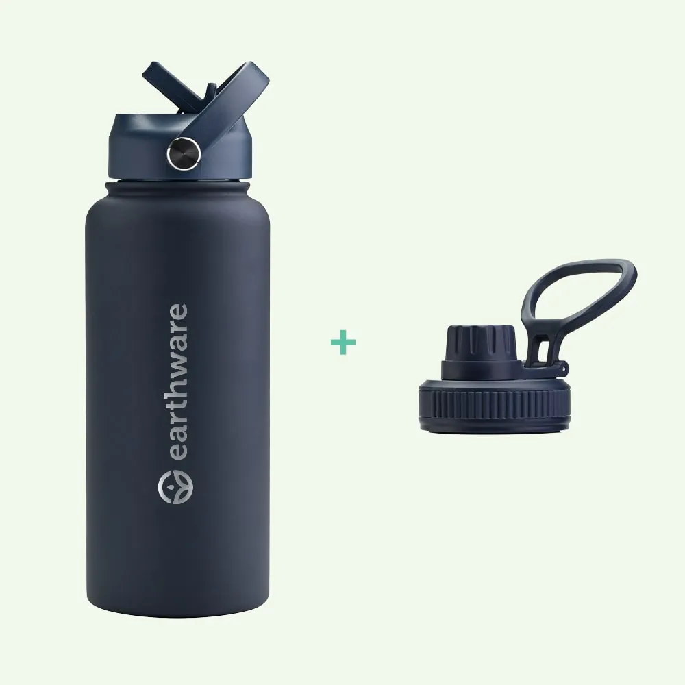 Earthware Earth Bottle Premium Insulated Water Bottle with 2 x Caps (1L)