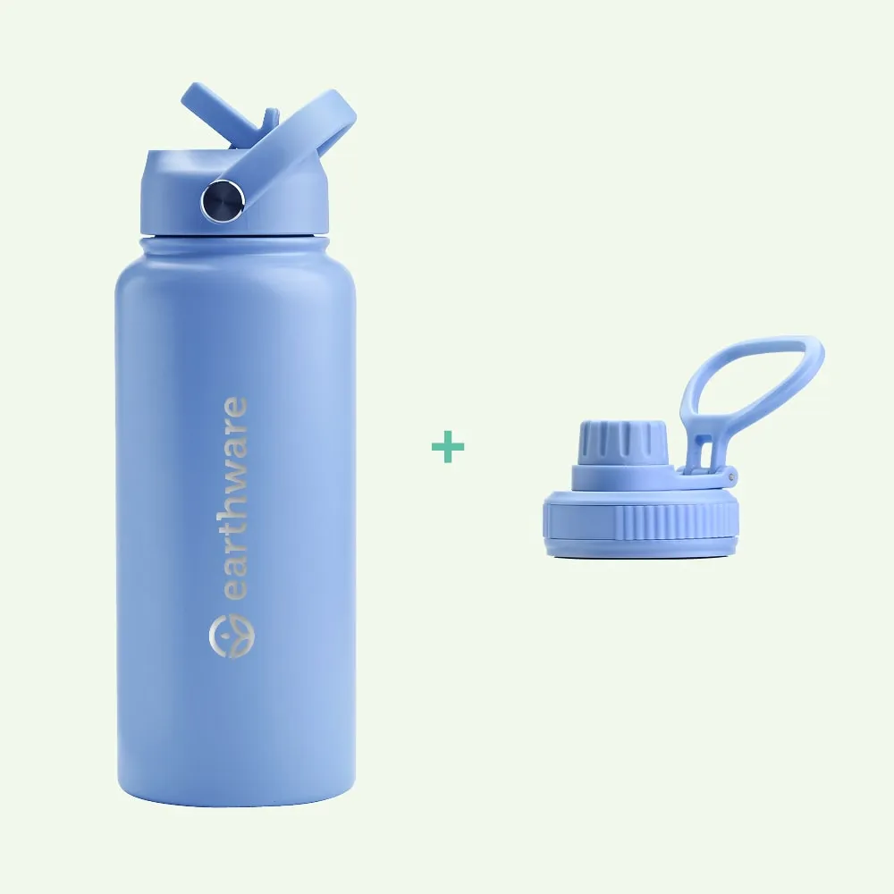 Earthware Earth Bottle Premium Insulated Water Bottle with 2 x Caps (1L)